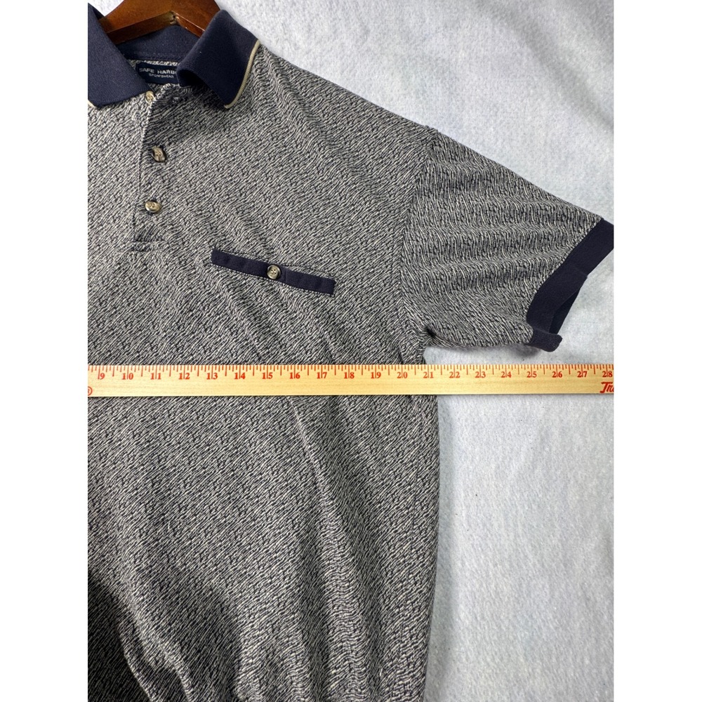 Safe Harbor Sportswear Mens Navy White Textured Knit Short Sleeve Polo Shirt M - Picture 5 of 5